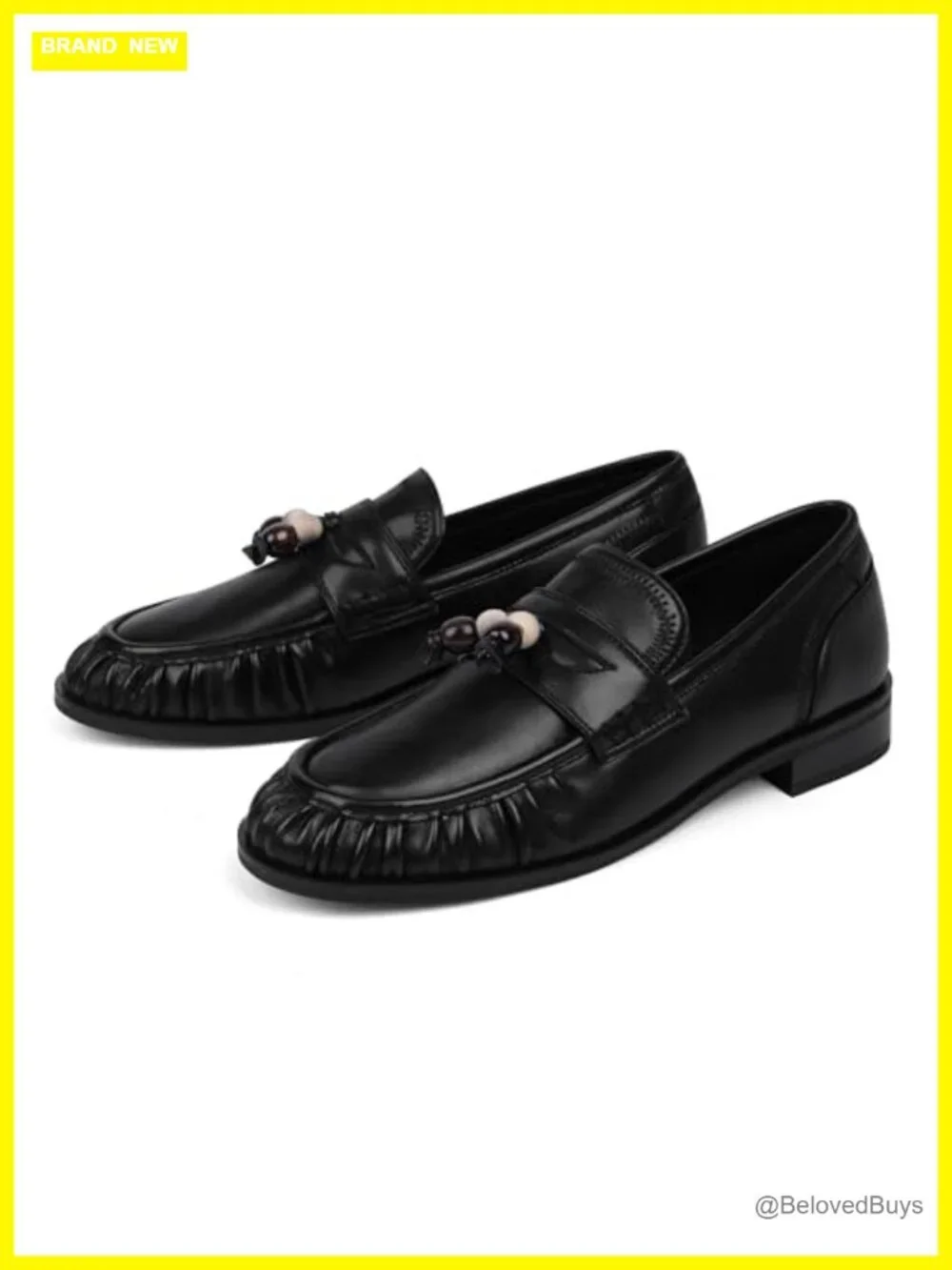 Women's Faux Leather Ruched Toe Loafers Slip-On Comfort Flats with Beaded